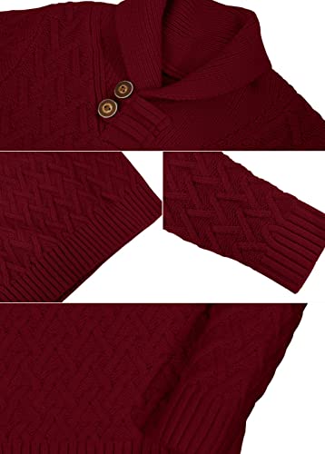 Teurkia Boys Sweaters Shawl Collar Long Sleeve Cable Knit Button Winter Pullover Tops Red #TOP4