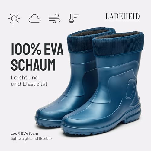 Ladeheid Thermo Eva Gummistiefel Damen gefüttert wasserdichte und federleichte Regenstiefel Damen LA-800-2017 (Metal Blau/Navy, 39 EU)