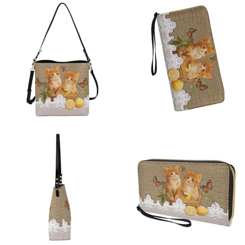 Image of Bucket Crossbody Bag Set for Women Lady, Leather Purse and Wallet Set Large Bucket Bag with Wallet