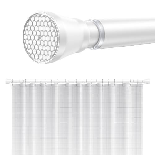 Image of Shower Curtain Rod 45-77 Inch Adjustable Shower Rod White Tension Rod Spring Curtain Rod Rust Proof Shower Rods for Bathroom White Curtain Rods No Drilling