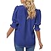 Womens Dressy Casual V Neck Blouses Summer Puff Ruffle Short Sleeve Fashion Trendy Tunic Shirt Tops Blue