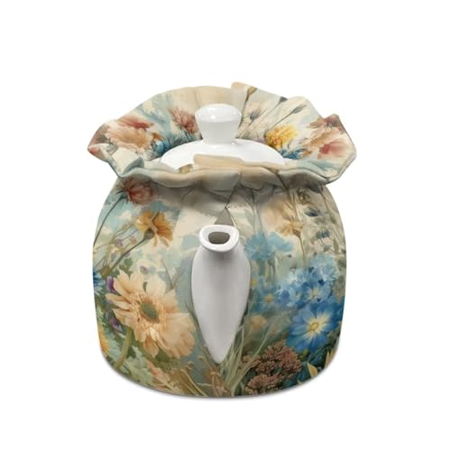 Image of Tea Cosy for Teapot Insulated Hedgehog Flower Print Tea Pot Cozy Cover Portable Insulated Teapot Dust Cover with Drawstring, Brown