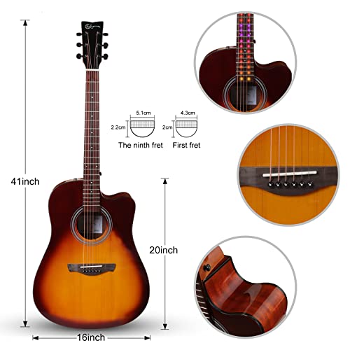 Guitare Acoustique avec Lumières LED Kits de Guitare à Cordes en Acier de 41 Pouces avec Capodastre, Sangle, Médiators… - Les Beatles, Paul McCartney, John Lennon, RIngo Starr, George Harrison Guitare Acoustique avec Lumières LED Kits de Guitare à Cordes en Acier de 41 Pouces avec Capodastre, Sangle, Médiators… – Image 3