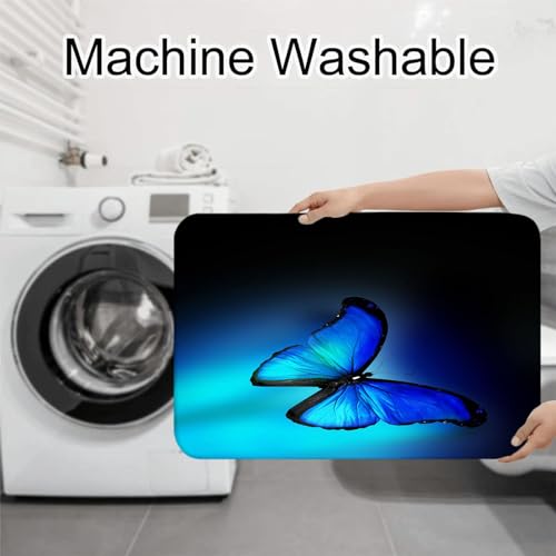 Badezimmerteppich Set Schmetterlingsblaues Muster Badgarnitur 3 Teilig Mikrofaser Badematten Set rutschfest U FöRmige Duschvorleger Super weich, Schnell Trocknend WC-Garnitur Teppich – Bild 8