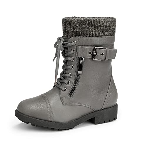 DREAM PAIRS Girl's Mid Calf Combat Ankle Lace up Boots 10 Toddler Grey