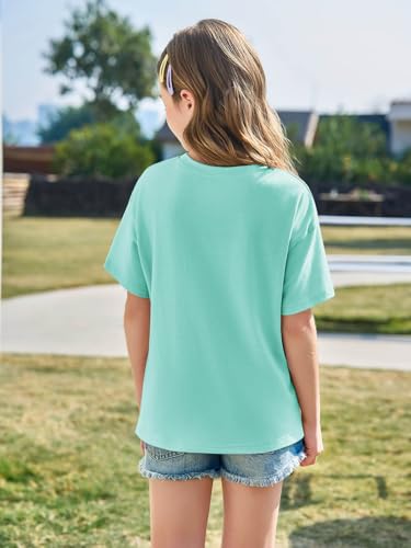 Image of Haloumoning Girls Short Sleeve T-Shirts | Kids, Summer,girls shirts,versized t shirts,Girls T-Shirts,Oversized Tops, Casual Crewneck, Basic Tees 5-14Y