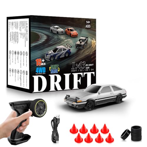 RC Drift Car, 1/43 Mini RC Drift Car with Gyroscope, 2.4GHz Full Proportional Remote Control Cars, 4WD High Speed Racing with Lights, Racing Tires, Model Cars Gift for Adults, Kids, Boys, Girls