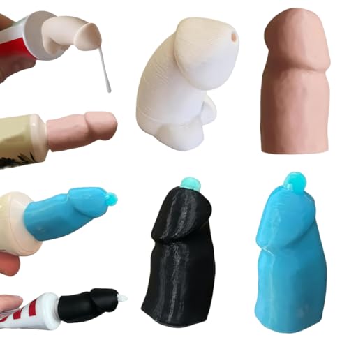 Kcaonni Hilarious Surprise Squirt Penis Toothpaste Dispenser for Adults, Funny Penis Toothpaste Dispenser, Penis Toothpaste Cap, Self-Sealing Topper Family Friends (Set of 4)