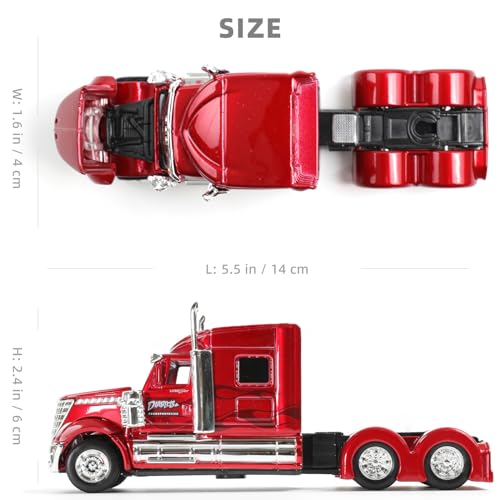 Risopen Semi Truck Toy, 1/64 Scale Alloy Metal Diecast Heavy Semi Truck Trailer Head Toy Model, International Lonestar Diecast Tow Traktor Gift for Boy Adult Model Car Collector -Red - Thumbnail 2