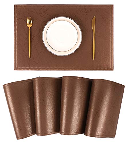 Waterproof Pu Placemats, Faux Leather Dining Table Mat, Set Of 4, Easy To Wipe Off Scrub Vinyl Mat, Heat & Stain Resistant For Office Conference Table, Home Decor #TOP9
