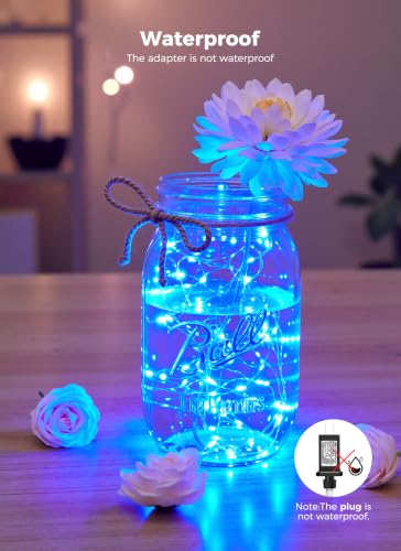 Image of Minetom Fairy Lights Plug in, 33Ft 100 LEDs Waterproof Silver Wire Firefly Lights, Adaptor Included, Starry String Lights for Wedding Indoor Outdoor Christmas Patio Ramadan Decorations, Blue