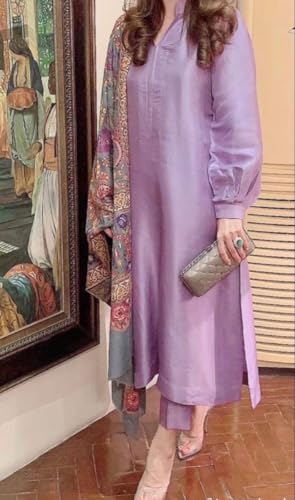 Image of ANNI Designer Women's Rayon Viscose Solid Straight Pakistani Kurta with Pant & Dupatta