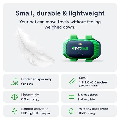 Image of Petloc8 Cat GPS Tracker - Smallest Waterproof Pet Tracking Device with App, Real-Time Location, Smart Alerts & Geo-Fence, Long Life Battery, Collar-Compatible(12-Months Subscription Included)