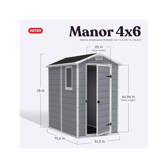 Keter Manor 4x6 Resin Outdoor Storage Shed Kit-Perfect to Store Beach Chairs and Lawn Mower