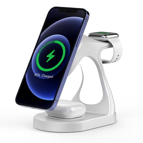 MarsRider 3-in-1 Wireless Charging Station with Nightlight for Apple Products, Wireless Charger Stand for iPhone 15 14 13 12 Series, Apple Watch 9/8/Ultra/7/6/SE/5/4/3/2, AirPods, White