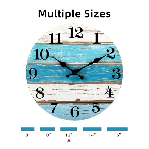 Image of CHYLIN Wall Clock Beach Decor 12 Inch Coastal Nautical Ocean Clocks for Living Room, Silent Non Ticking Wall Clocks Battery Operated Decorative for Kitchen,Bedroom,Bathroom,Home(Blue)