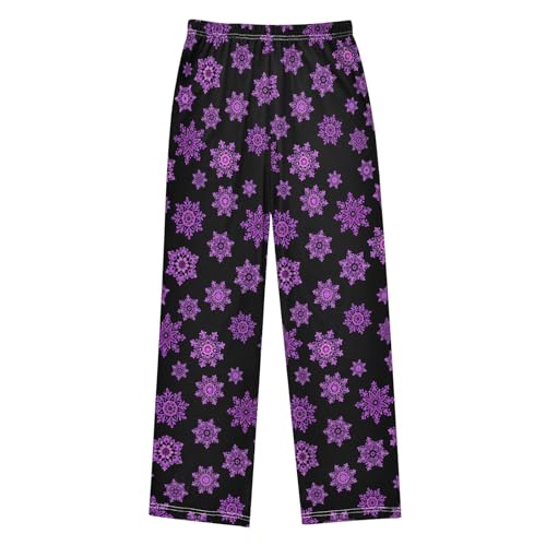 Pajama Pants Lounge Sleep PJ Bottoms Sleepwear Elastic Waist Drawstring S Purple Snowflake2