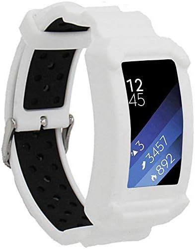 Veczom Compatible with Samsung Gear Fit 2 Pro/Fit 2 Band, Silicone Replacement Strap for Samsung Gear Fit2 Fit2 Pro Sport Bands with Protect Frame Case (White)
