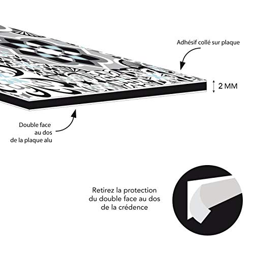 Crédence Aluminium Cuisine - 60 x 70 cm - Modèle GREYBLUE - Crédence Alu 2 mm Adhésive - Double face - Fond de Hotte - Plaque Aluminium
