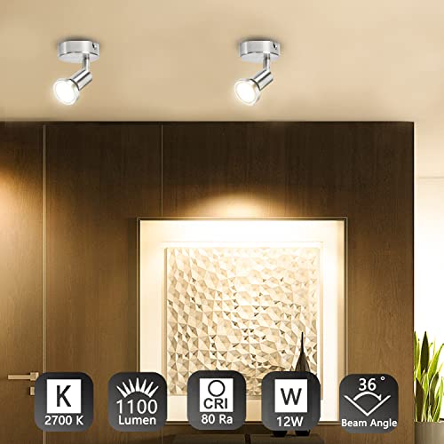 Bojim Plafonnier 1 Spot LED Orientable 2 Pack, Spots de Plafond Pivotants & Mats, Applique Murale Interieur pour Salle de Bain, Salon, Cuisine, 2 Ampoules LED GU10 incl (6W, 550lm, 2700K Blanc Chaud) - Image 4