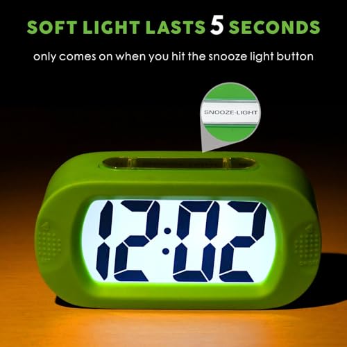 Image of Plumeet Kids Alarm Clock Large Digital LCD Travel Alarm Clocks with Snooze and Night Light - Ascending Sound and Handheld Size - Best Gift for Kids (Green)