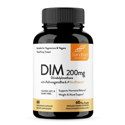 Sandhu's Dim Supplement 200 Mg Diindolymethane With Ashwagandha & Bioperine Hormone Balance For Women & Men, Estrogen Balance, Hormonal Acne Supplements, Menopause Support 60 Days Supply #TOP4