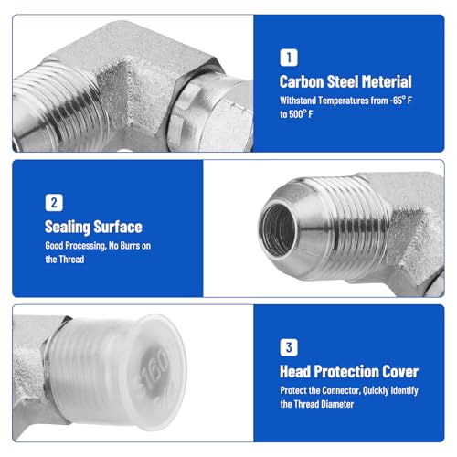 Image of 5 Pack 90 Degree Elbow JIC 37 Hydraulic Fittings: 1 /2 inch JIC Male x 3 /8 inch JIC Female, with Protection Cover Hydraulic Hose Swivel Crimp Fittings