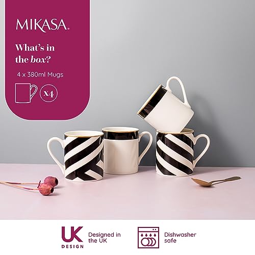 MIKASA Luxe Deco 4pc Fine China Mug Set, 380ml, Gift Boxed, Black / White, 8.2 cm x 6.2 cm - Image 4