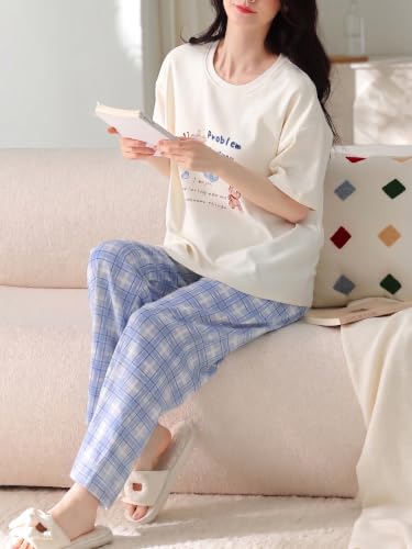 Image of Louis Luxe Womens Korean Night Dress|| Full Pyjama Set || Korean Nightsuit || Women Nightwear ||Round Neck Full Sleeve Nightsuit || Loungewear || Everyday Nightdress (ND-15)