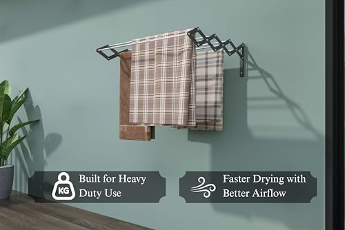 Image of UNOBRIGHT Foldable Wall Mounted Clothes Drying Stand | Heavy Duty Rust Free Stainless Steel Multi Rod Laundry Rack | 3 Feet, 7 Rods | Space Saving for Balcony, Bathroom & Laundry Room