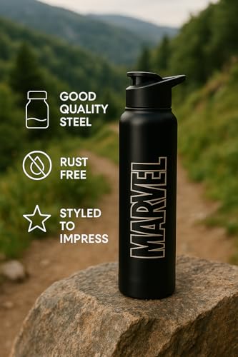 Image of SKI Sprint Stainless Steel Sipper Water Bottle with Laser Print, for School, Office, Gym, Home, Travel | Adults &Teens | 950 ML, Leakproof, Rust free | Character Merchandise | MARVEL