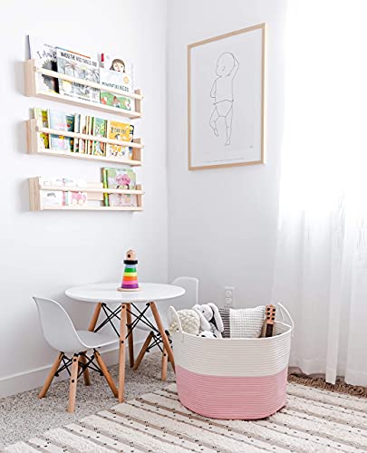 Organihaus Pink Basket For Blankets For Living Room 20X13 | Baby Toy Basket | Woven Baskets For Storage | Round Laundry Basket | Large Basket | Toy Storage Baskets For Kids | Big Blanket Basket #TOP4