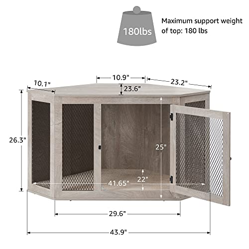 unipaws Furniture Corner Dog Crate with Cushion, Dog Kennel with Wood