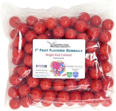YANKEETRADERS Bright Red Fruit Flavored Gumballs 1", 2 Pounds Bulk