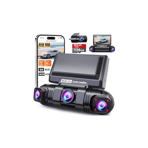 ENLIK Dash Cam Front and Rear 360 Dashcam 4 Channel Car Camera Dash Camera for Cars, QHD 2K+1080P*3 Camara with 128GB Card, 5G WiFi &APP Control, Night Vision/G-Sensor, 168°Wide Angle, Parking Mode