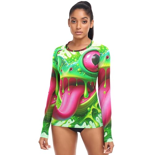 Rash Guards Women Shirts Lightweight Splash Frog Neon Green Sun UV Protection Swim Long Sleeve Tops UPF 50 XS
