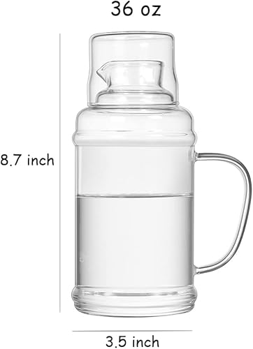 Miniatura 6 de Sizikato Jarra de agua clásica de vidrio transparente de 36 onzas con vaso de cristal.