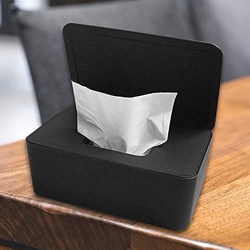 DEF Wipes Dispenser Baby Wipes Case Sealed Keeps Wet Tissue Fresh Flushable Case Holders Easy Open and Close Non-Slip for Desk Office Dorm Kitchen Washroom Vanity (Black) - Thumbnail 5