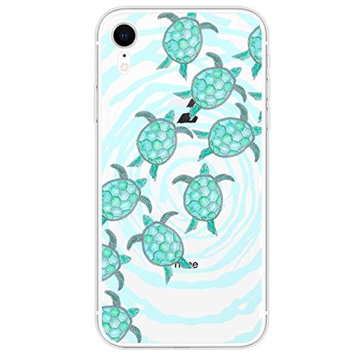 BoomTeckSilicone Case for iPhone XR, Sea Turtle Pattern Slim Fit iPhone XR Case Clear Soft Flexible Ultra Thin Transparent Cover Cute Ocean Turquoise Animal Design TPU Rubber Protective Case (6.1")