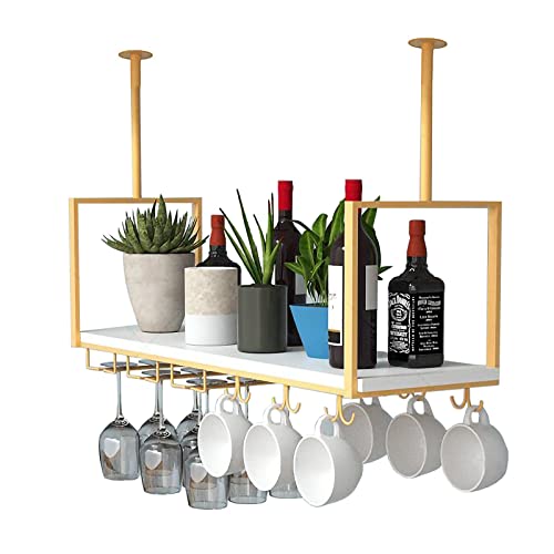 Casier à vin suspendu en métal et étagère en bois pour bouteilles et verres de cuisine