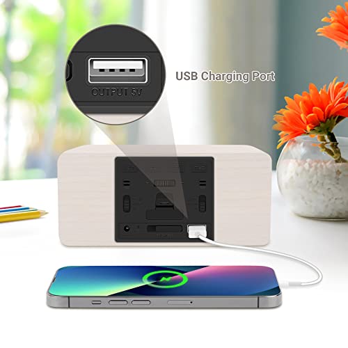 Urayco Wooden Digital Alarm Clock, 10W Fast Wireless Charger Station & Usb Charging Port, With Stepless Dimmer, Dual Alarm, Weekday/Weekend Mode, Wood Led Clock For Bedroom, Desk, Office #TOP6