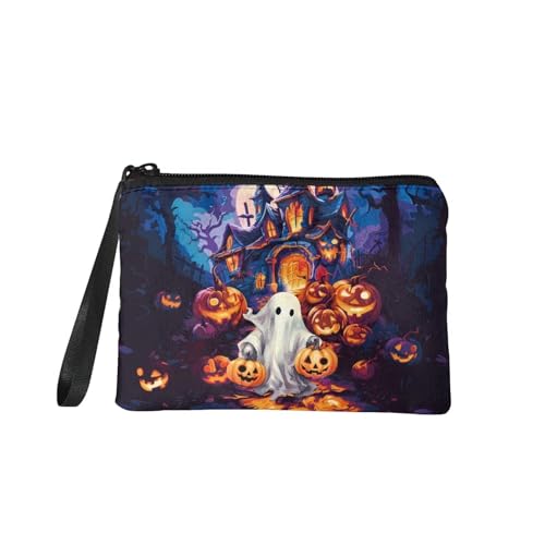 COEQINE Cute Halloween Coin Purse for Women Cosplay Decoration Mini Copin Purse Portable Soft Fabric Machine Washable Change Case With Ghost Pumpkin Pattern