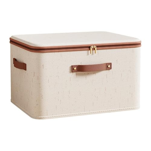 MoSundi Tianshan Boîte de rangement pliable avec couvercle, organiseur anti-poussière de grande capacité pour vêtements, jouets, couettes, coton et lin, beige, 49 x 37 x 31 cm, 8 l