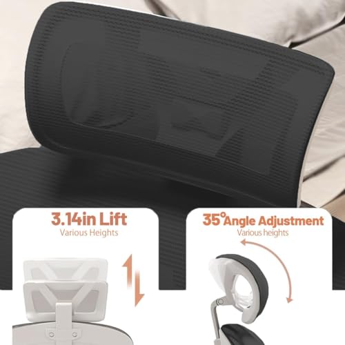 XUEGW Ergonomic Office Chair Computer Desk Chairs with Flip-up Armrests and Lumbar Support, High Back Mesh Gaming Chairs Rolling Work Swivel Task Chairs with Adjustable Headrest - Thumbnail 7