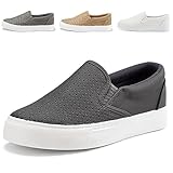 JENN ARDOR Women’s Fashion Sneakers Perforated Slip on Flats Comfortable Walking Casual Shoes Black 8 US