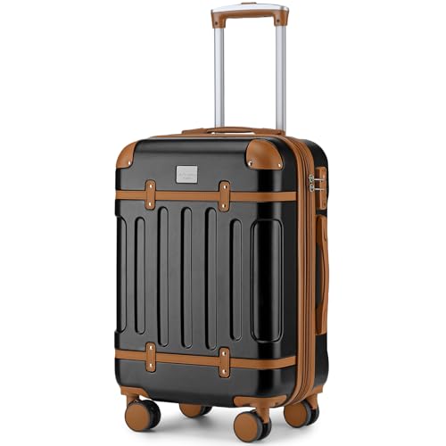 Image of LARVENDER Carry On Luggage 22x14x9 Airline Approved with Spinner Wheels, Expandable 20 Inch Luggage with TSA Lock, Hard Shell Carry On Suitcases for Women Men, Black