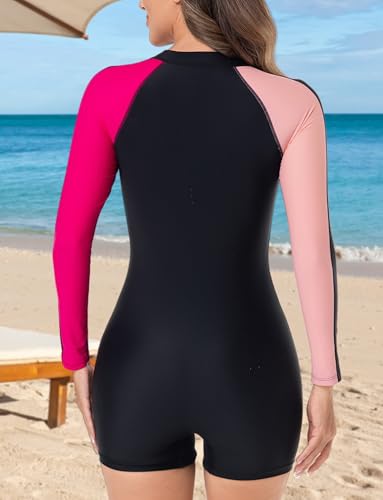 FEOYA Women Long Sleeve Rash Guard Swimsuit Shirt Full Coverage UPF 50+ Surfing Athletic Bathing Suit Modest Zipper Swimwear2