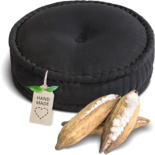 livasia Meditationskissen - Ø 45x15cm - Pouf einfarbig, Yogakissen mit...