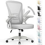 naspaluro Ergonomic Office Chair, Mid Back Desk Chairs with Adjustable Height, Swivel Chair with Flip-Up Arms and Lumbar Support, Breathable Mesh Computer Chair for Home/Study/Working, Grey