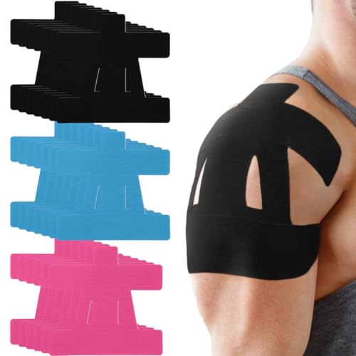 Image of 20 Count Kinesiology Tape for Shoulder Pain Relief Pre Cut Sports Waterproof Breathable Enhance Elastic Kinesiology Athletic Tape for Shoulder Support and Muscle Baseball Sports (3 Colors)